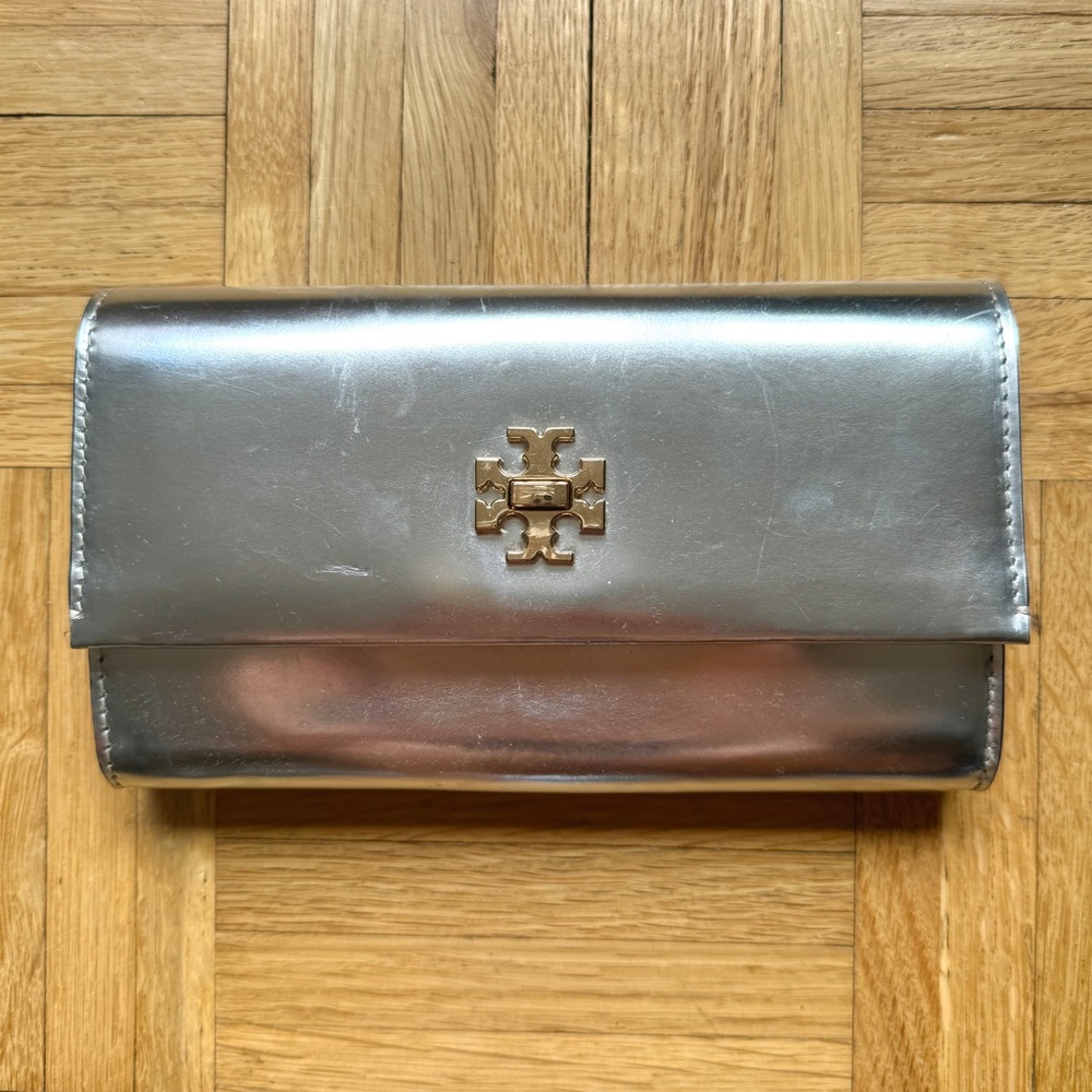 Tory Burch Silver Metallic Clutch